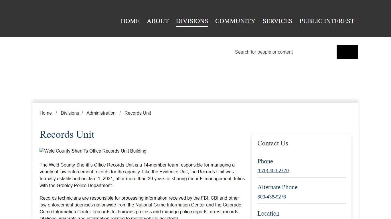 Records Unit Weld Sheriff